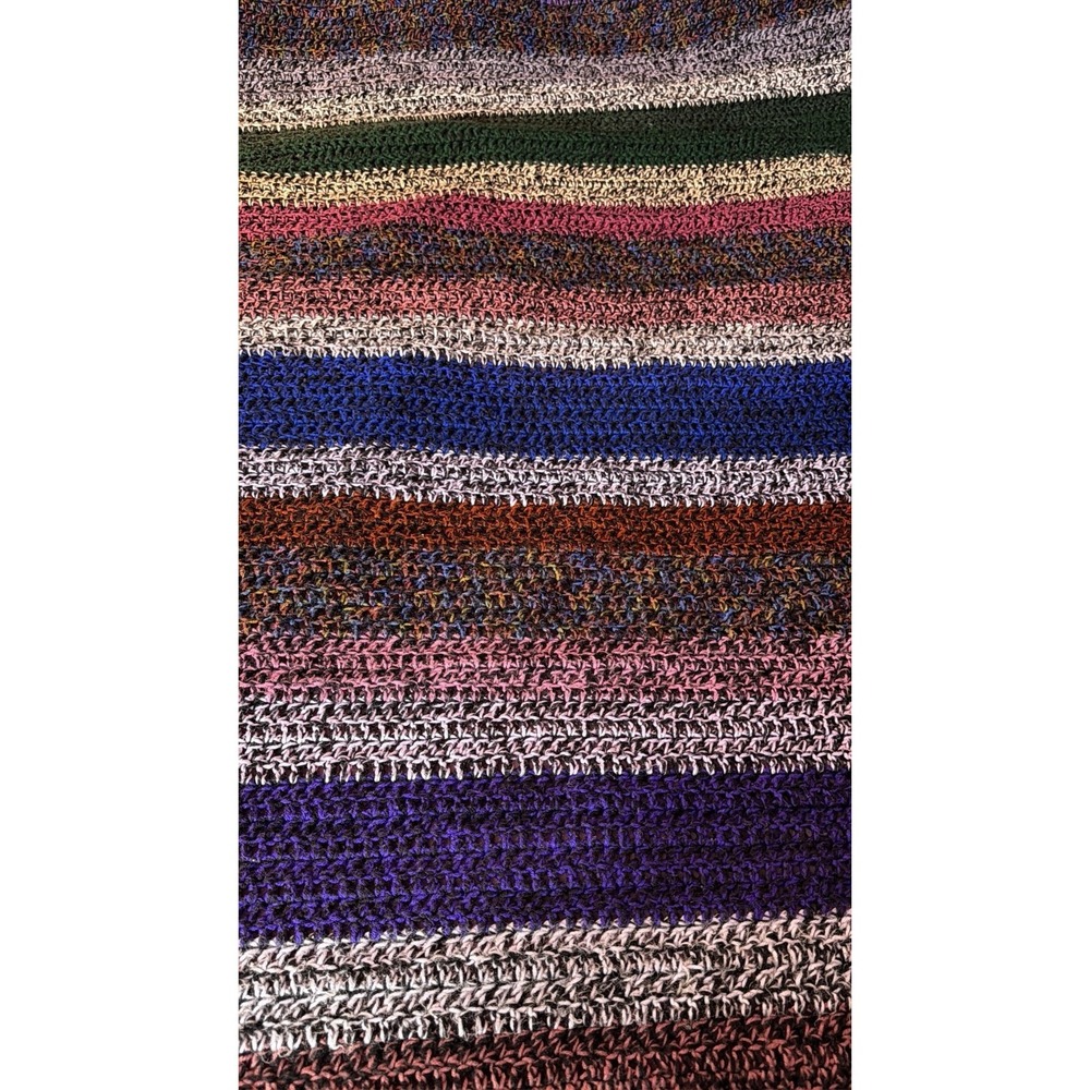 Handmade Vintage Crochet Blanket/Throw Fringed Afghan Beautiful Colorful 75"x68"